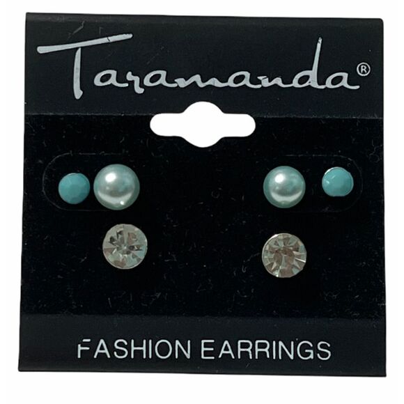 Taramanda Trio Earring Set CZ‎ Studs Tiny Stud Blue - Picture 1 of 8